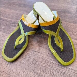 Prada Women's Chocolate, Olive and Mustard colored Sandals